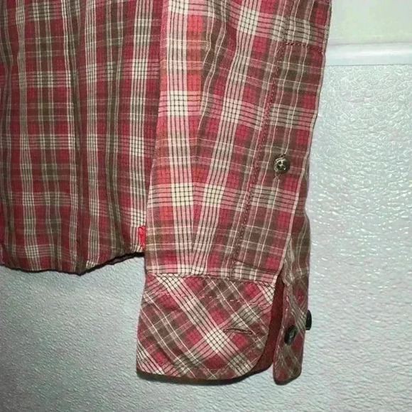 The North Face Plaid Button Up Shirt S/P Red Brown for Women with Embroidery - Picture 7 of 16